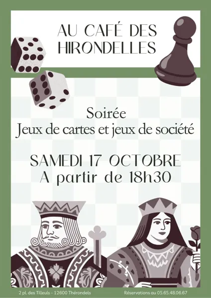 Soirée Jeux de cartes et jeux de sociétés au Café des Hirondelles