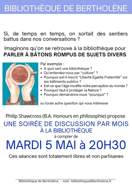 Soirée discussion à la bibliothèque de Bertholène