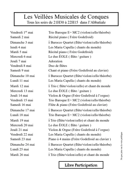 Veillées musicales - mai 2026