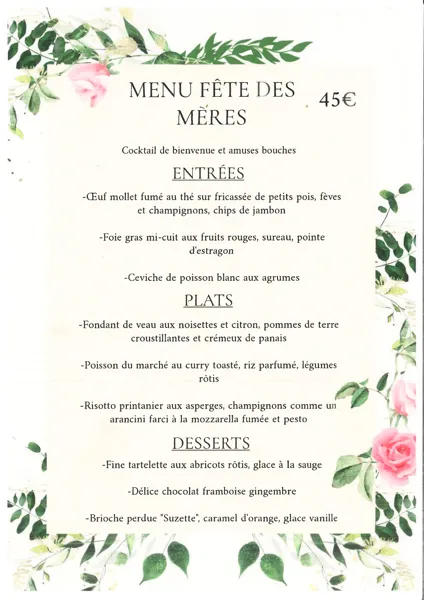 Menu Fête des mères