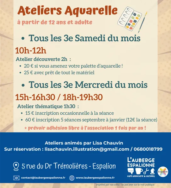 L'Auberge espalionne - Ateliers Aquarelle initiation et pratique libre
