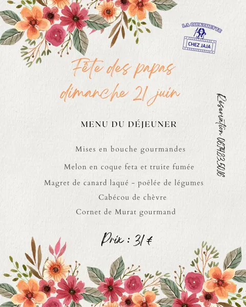 Menu pour la Fête des pères à la Guinguette Chez Jaja