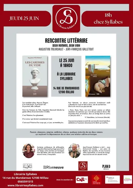 Rencontre littéraire avec deux auteurs, Catherine Meursault et Jean François Galletout - librairie Syllabes