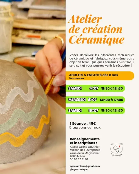 Atelier de création de Céramique, mois de juillet - Céline Gauthier