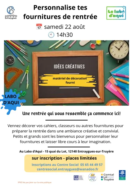 Atelier Personnalise tes fournitures de rentrée