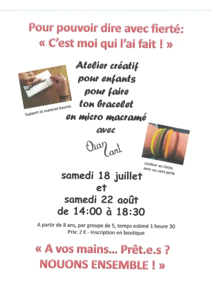 Atelier créatif pour enfants « Fabrique ton bracelet en micro-macramé »