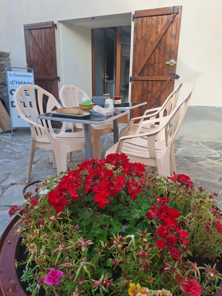 Terrasse avec petit-déjeuner