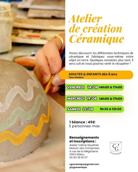 Atelier de création de Céramique, mois d'août - Céline Gauthier