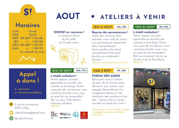 Atelier du mois d'août - collectif SNOOZ ( ateliers créatifs et pour le recyclage)