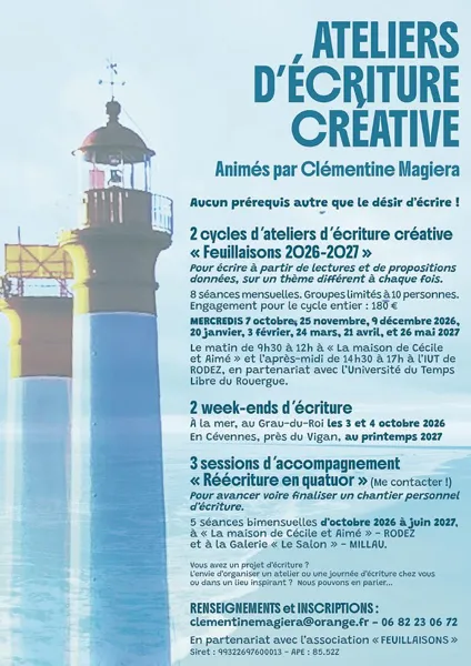 Atelier mensuel d'écriture créative - Clémentine Magiera