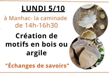 Atelier création de motifs en bois ou argile