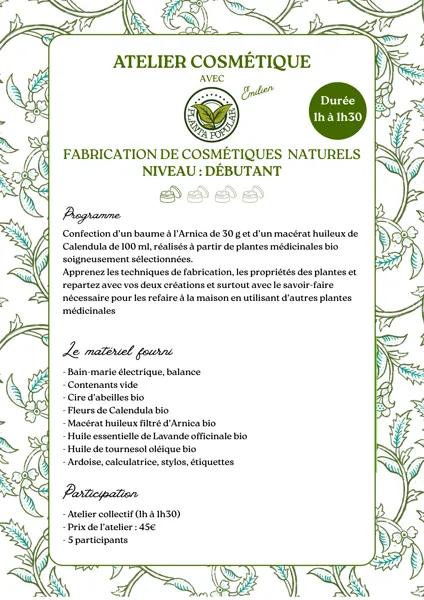 Atelier Confection de cosmétiques naturels - Aubéria l'Atelier